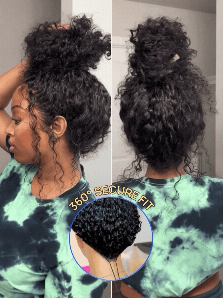 13x4 Glueless Beach-Ready 2-in-1 Straight to Water Wave Wet And Wavy Natural Black Pre-cut Pre-bleached  With Invisi Drawstring 100% Human Hair Wig