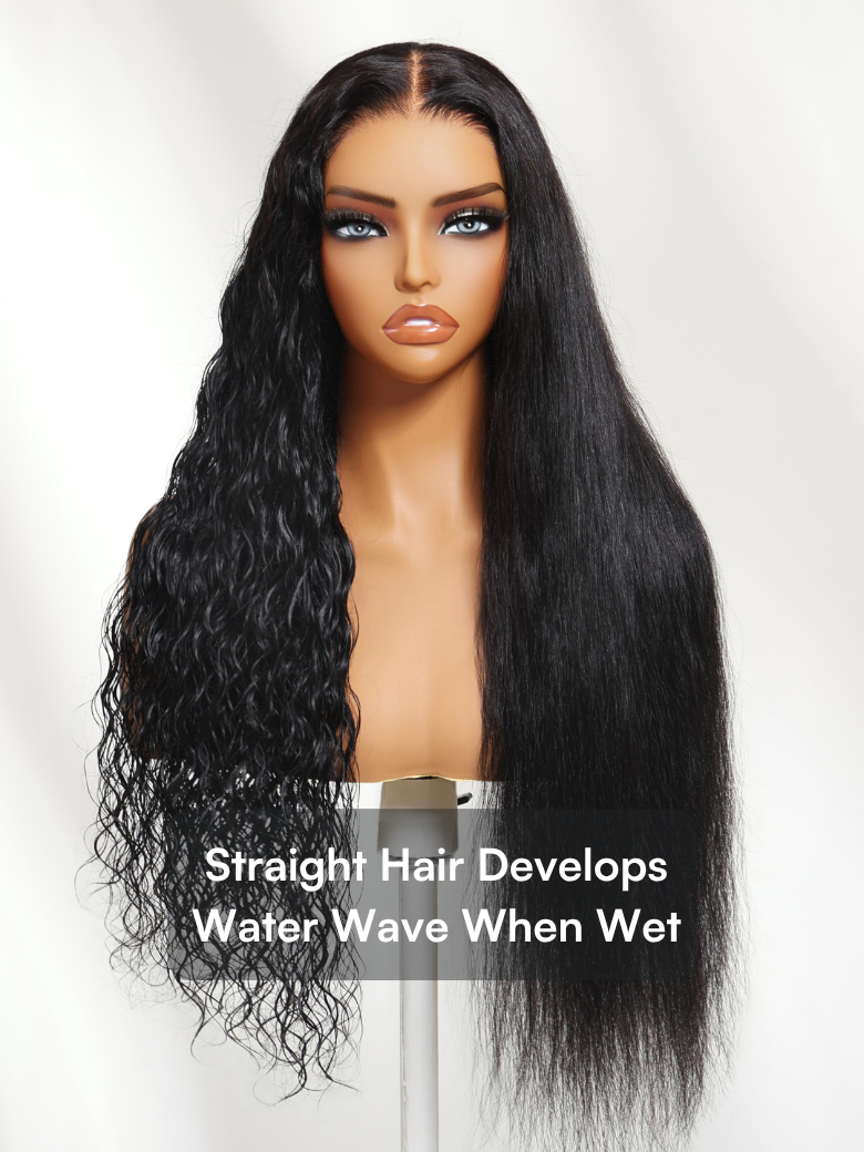 13x4 Glueless Beach-Ready 2-in-1 Straight to Water Wave Wet And Wavy Natural Black Pre-cut Pre-bleached  With Invisi Drawstring 100% Human Hair Wig