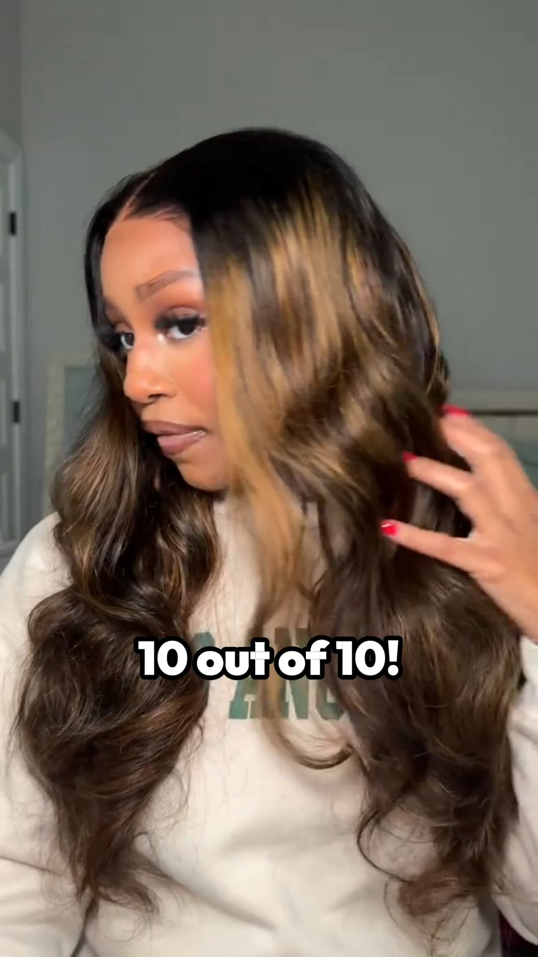 7x5 Glueless Brown Balayage Highlights  Body Wave & Curtain Bangs Wig – Pre-cut Lace Pull & Go with Invisi Drawstring