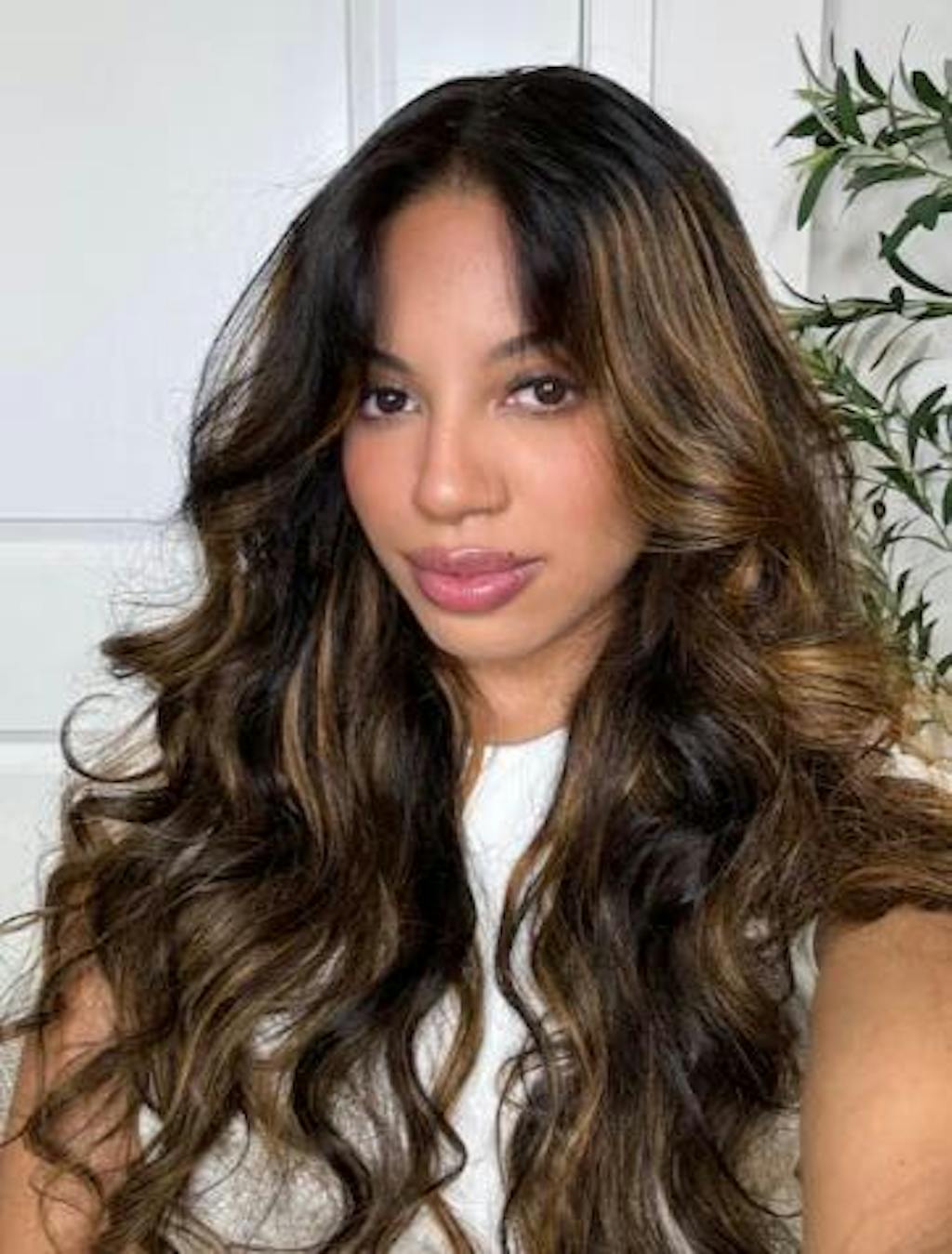 7x5 Glueless Brown Balayage Highlights  Body Wave & Curtain Bangs Wig – Pre-cut Lace Pull & Go with Invisi Drawstring