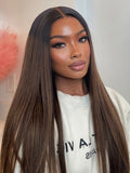 Balayage Highlights 100% Human Hair 13x4 Pre-Everything™ Lace Frontal Yaki Straight Drawstring Wig