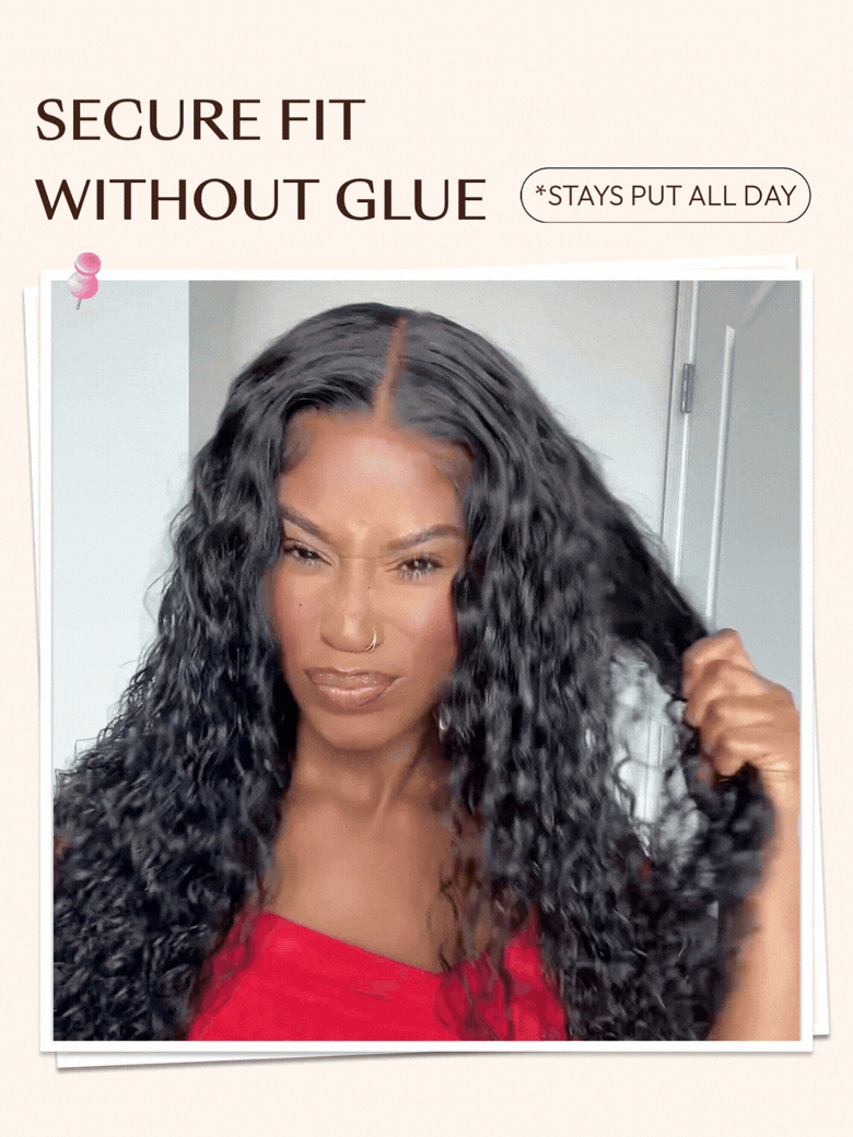 13x4 Glueless Beach-Ready 2-in-1 Straight to Water Wave Wet And Wavy Natural Black Pre-cut Pre-bleached  With Invisi Drawstring 100% Human Hair Wig