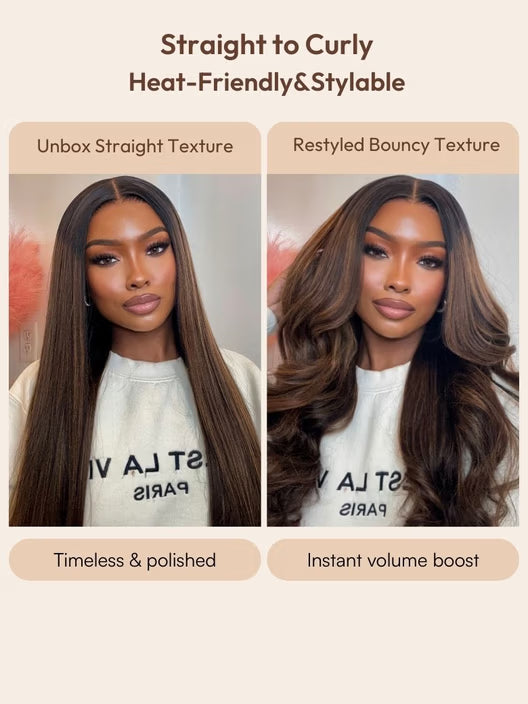 Balayage Highlights 100% Human Hair 13x4 Pre-Everything™ Lace Frontal Yaki Straight Drawstring Wig