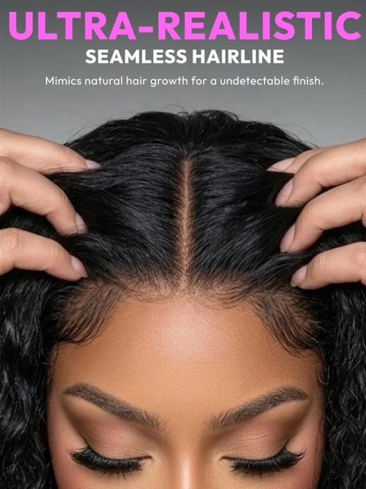 13x4 Glueless Beach-Ready 2-in-1 Straight to Water Wave Wet And Wavy Natural Black Pre-cut Pre-bleached  With Invisi Drawstring 100% Human Hair Wig