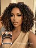 7x5 Bye Bye Slip™ Glueless Lace Black to Chestnut Brown Ombre Burmese Curly With Finger Coil Ends Wig-Put On & Go With Invisi Drawstring