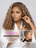 13x4 Bye Bye Slip™ Lace Frontal Bronde Color With Honey Blonde Highlights Water Wave Glueless Drawstring Wig 150% Density