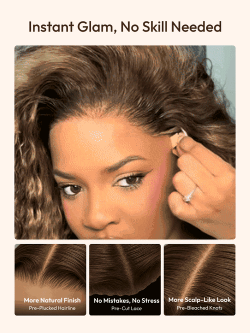 13x4 Bye Bye Slip™ Lace Frontal Bronde Color With Honey Blonde Highlights Water Wave Glueless Drawstring Wig 150% Density