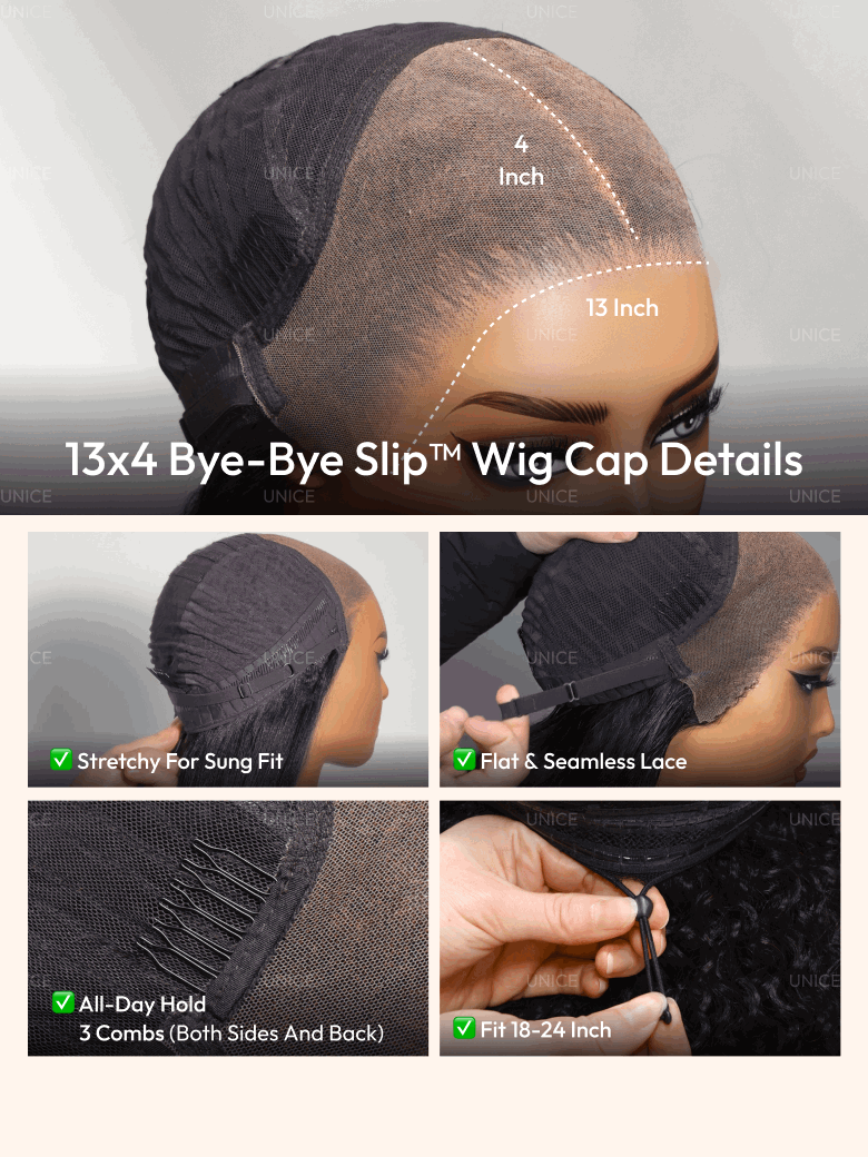 13x4 Bye Bye Slip™ Lace Frontal Bronde Color With Honey Blonde Highlights Water Wave Glueless Drawstring Wig 150% Density