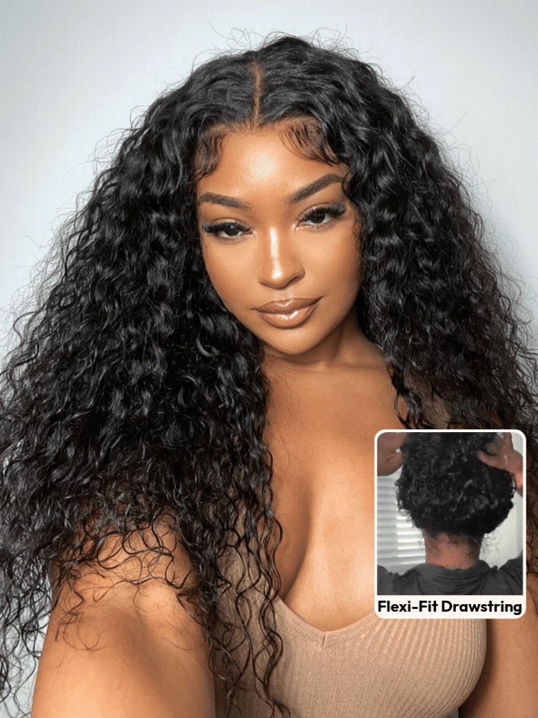 7x5 Bye-Bye Slip™ Put On And Go Glueless Water Wave Drawstring Wig With Baby Hair