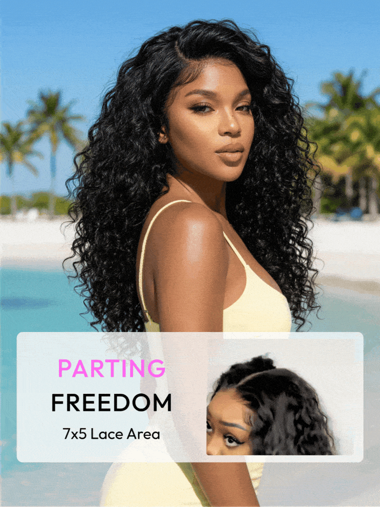7x5 Bye-Bye Slip™ Put On And Go Glueless Water Wave Drawstring Wig With Baby Hair