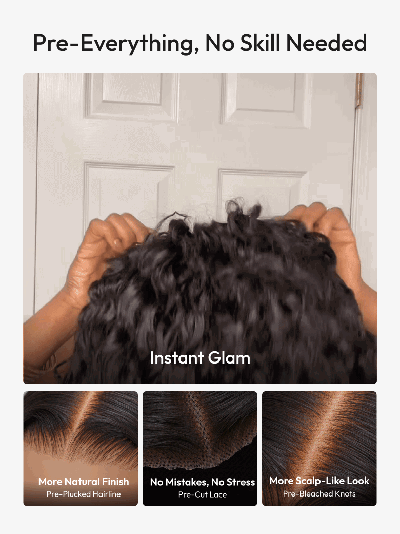 7x5 Bye-Bye Slip™ Put On And Go Glueless Water Wave Drawstring Wig With Baby Hair
