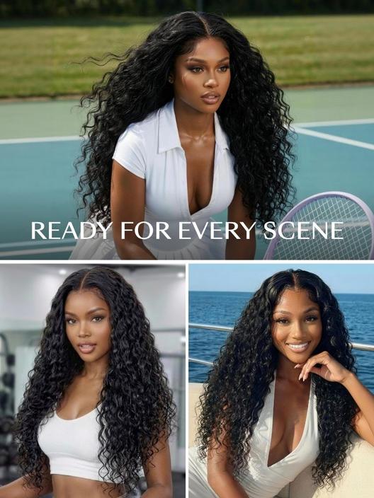 7x5 Bye-Bye Slip™ Put On And Go Glueless Water Wave Drawstring Wig With Baby Hair