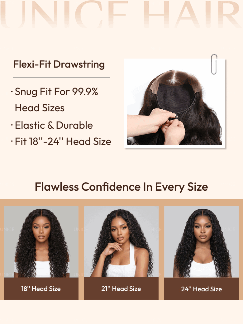 7x5 Bye-Bye Slip™ Put On And Go Glueless Water Wave Drawstring Wig With Baby Hair