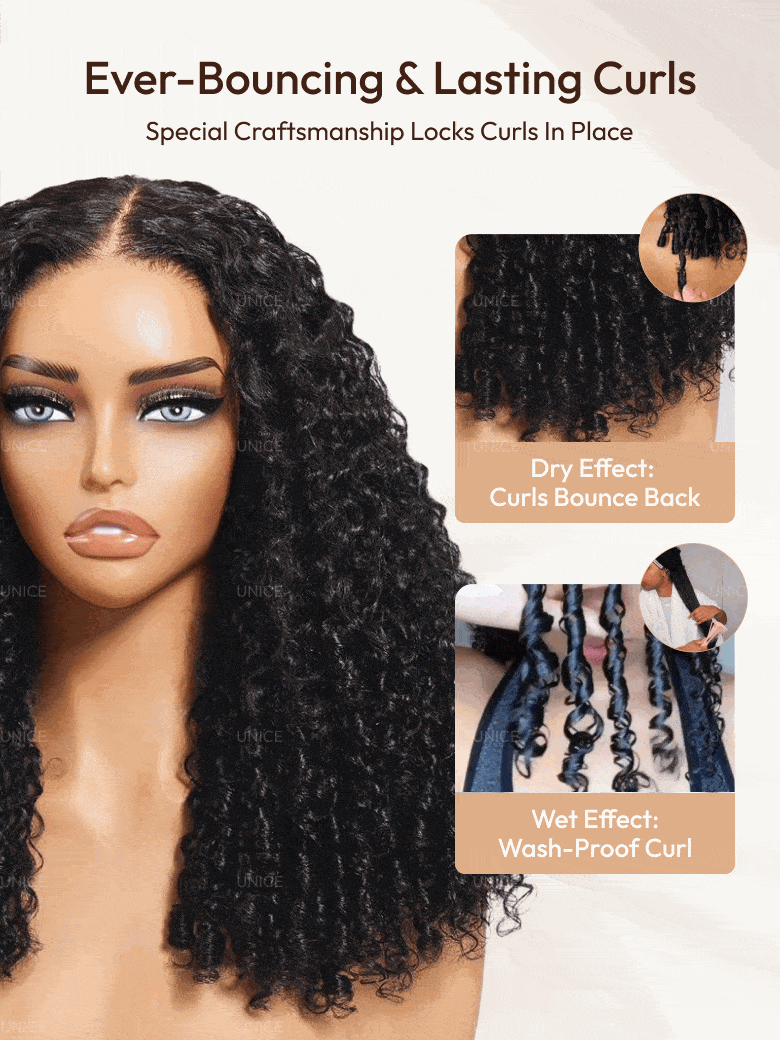 7x5 Bye-Bye Slip & 13x4 Pre Everything Curly Texture Premium Hair Drawstring Wig With Finger Coil Ends 150% Density