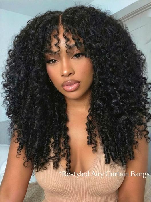 7x5 Bye-Bye Slip & 13x4 Pre Everything Curly Texture Premium Hair Drawstring Wig With Finger Coil Ends 150% Density