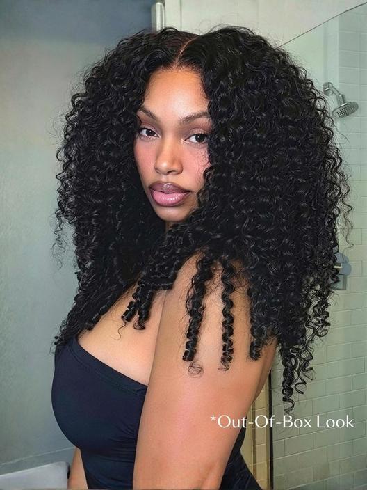 7x5 Bye-Bye Slip & 13x4 Pre Everything Curly Texture Premium Hair Drawstring Wig With Finger Coil Ends 150% Density