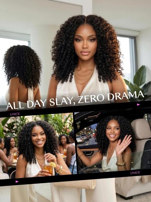 7x5 Bye-Bye Slip & 13x4 Pre Everything Curly Texture Premium Hair Drawstring Wig With Finger Coil Ends 150% Density
