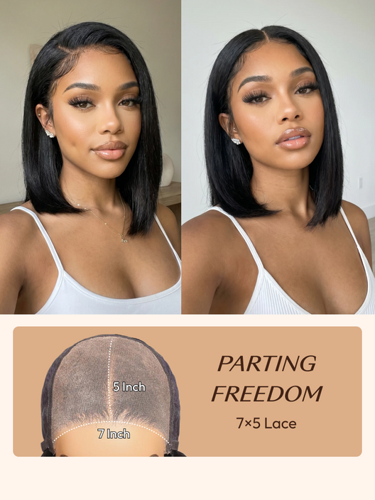 7x5 Bye-Bye Knots Glueless Lace Bleached Knots Pre Layered Bob With Drawstring Wig