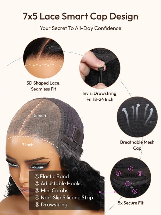 7x5 Bye-Bye Knots Glueless Lace Bleached Knots Pre Layered Bob With Drawstring Wig