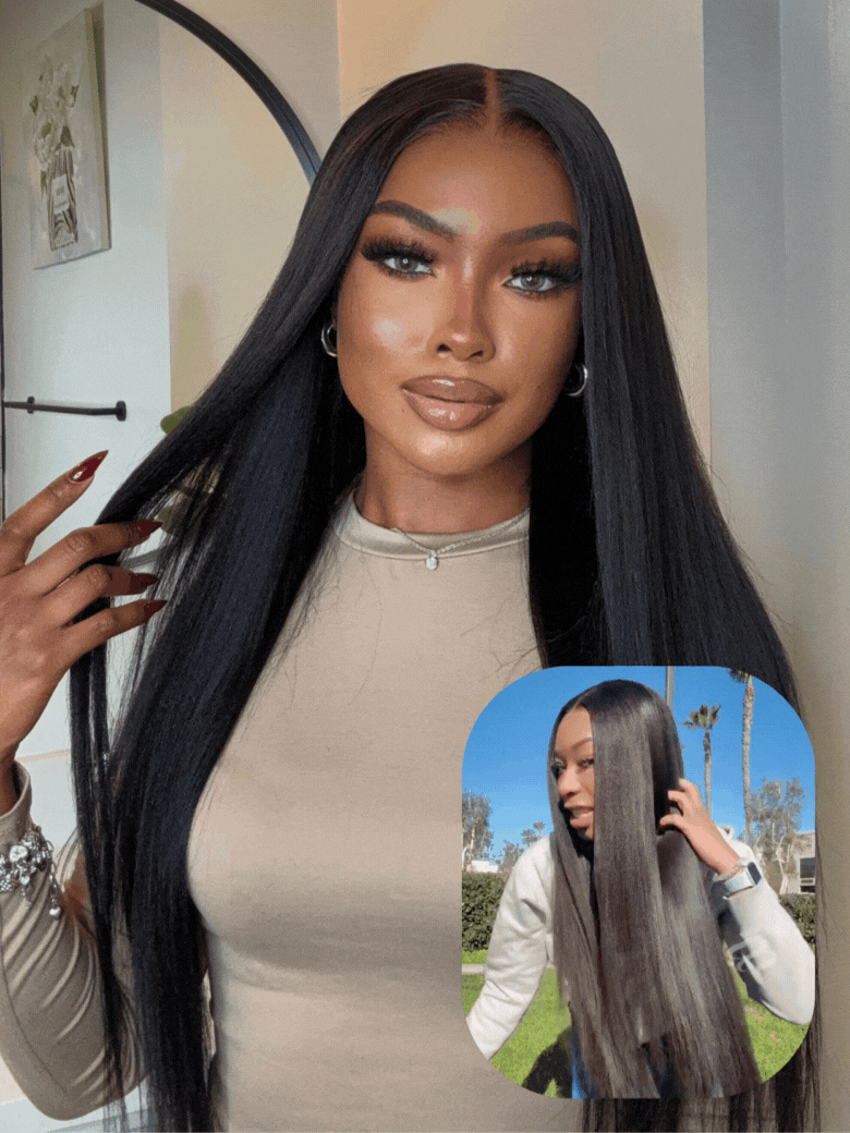 7x5 Bye Bye Slip™ Yaki Straight Black Glueless Wig With Invisible Drawstring