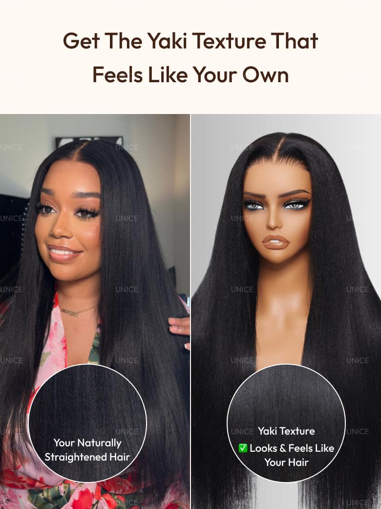 7x5 Bye Bye Slip™ Yaki Straight Black Glueless Wig With Invisible Drawstring
